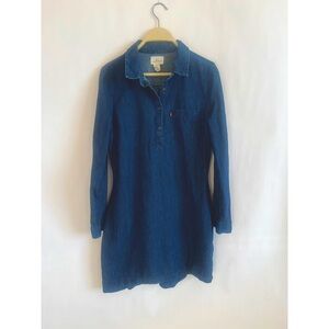 LEVI'S RED TAB LONG SLEEVED KNEE LENGTH DENIM SHIRT DRESS MEDIUM BLUE WASH MED